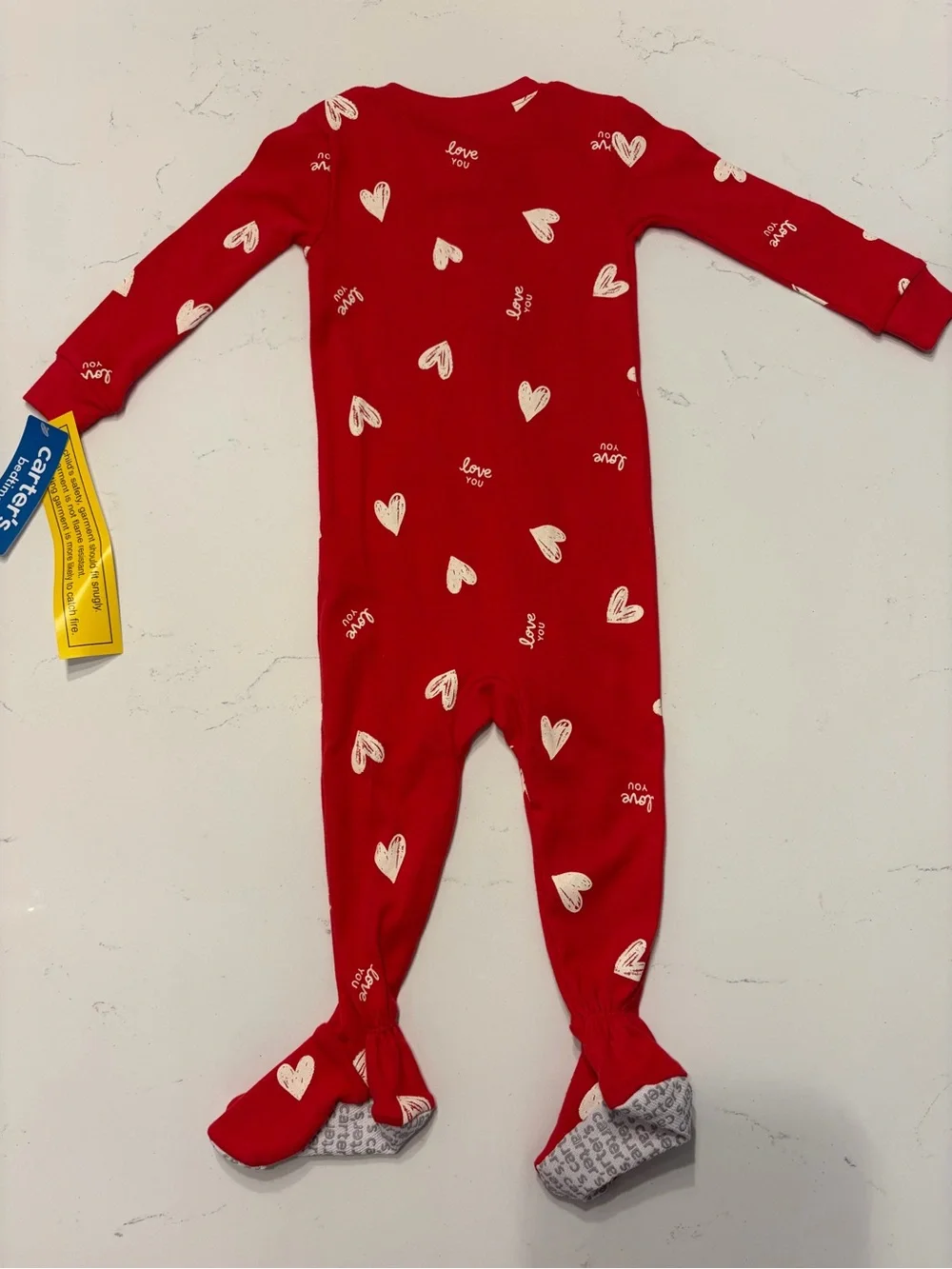 Carter's Red Footed Heart-Print One-Piece Pajama